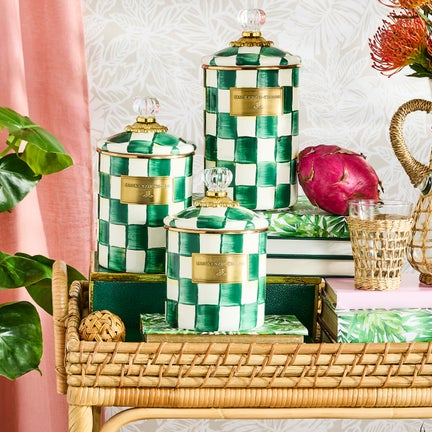 Emerald Check Enamel Canisters