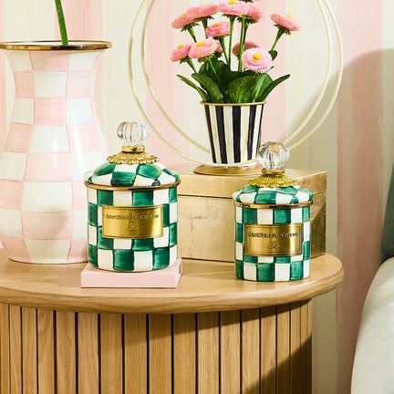 Emerald Check Enamel Canisters