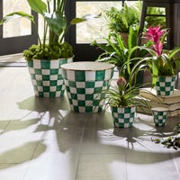 Enamel Check Extra Large Garden Pot
