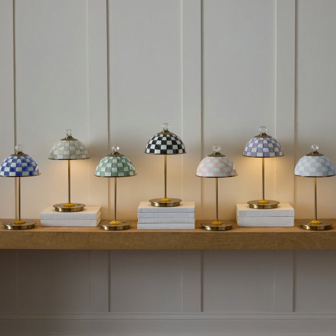 Enamel Check LED Rechargeable Dome Table Lamp image number 0