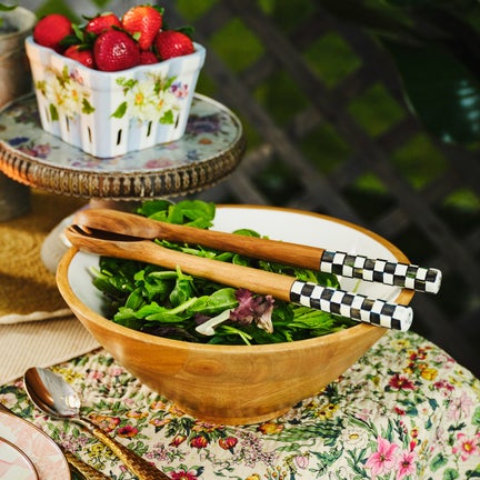 Enamel & Wood Salad Servers