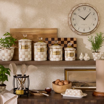 Mocha Check Enamel Canisters
