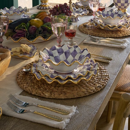 Plum Check Fluted Ceramic Dinnerware