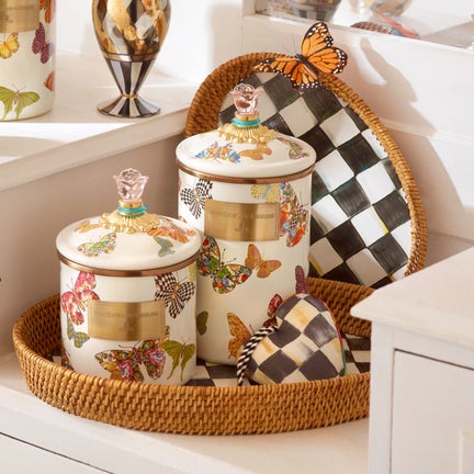 Rattan & Enamel Tray