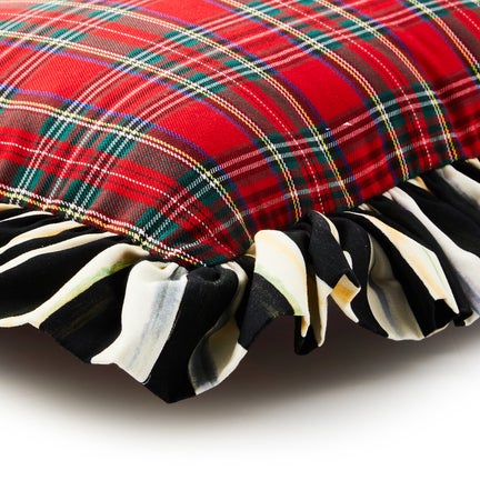 Red Tartan & Stripe Ruffle Pillow