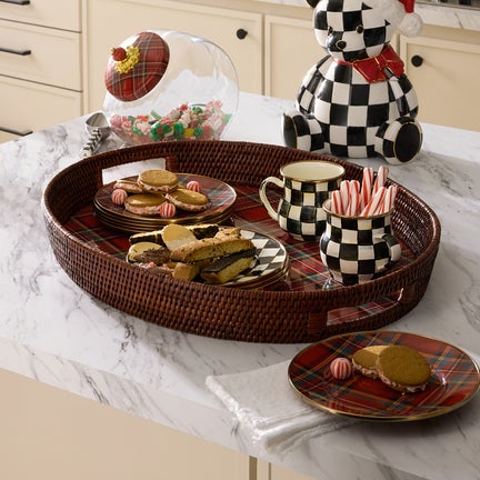 Tartan Enamel & Rattan Tray