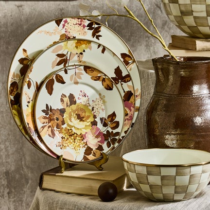 Wild Rose White Enamel Dinnerware