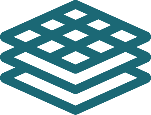 Abstract icon of three interconnected grids, symbolizing layers or levels.
