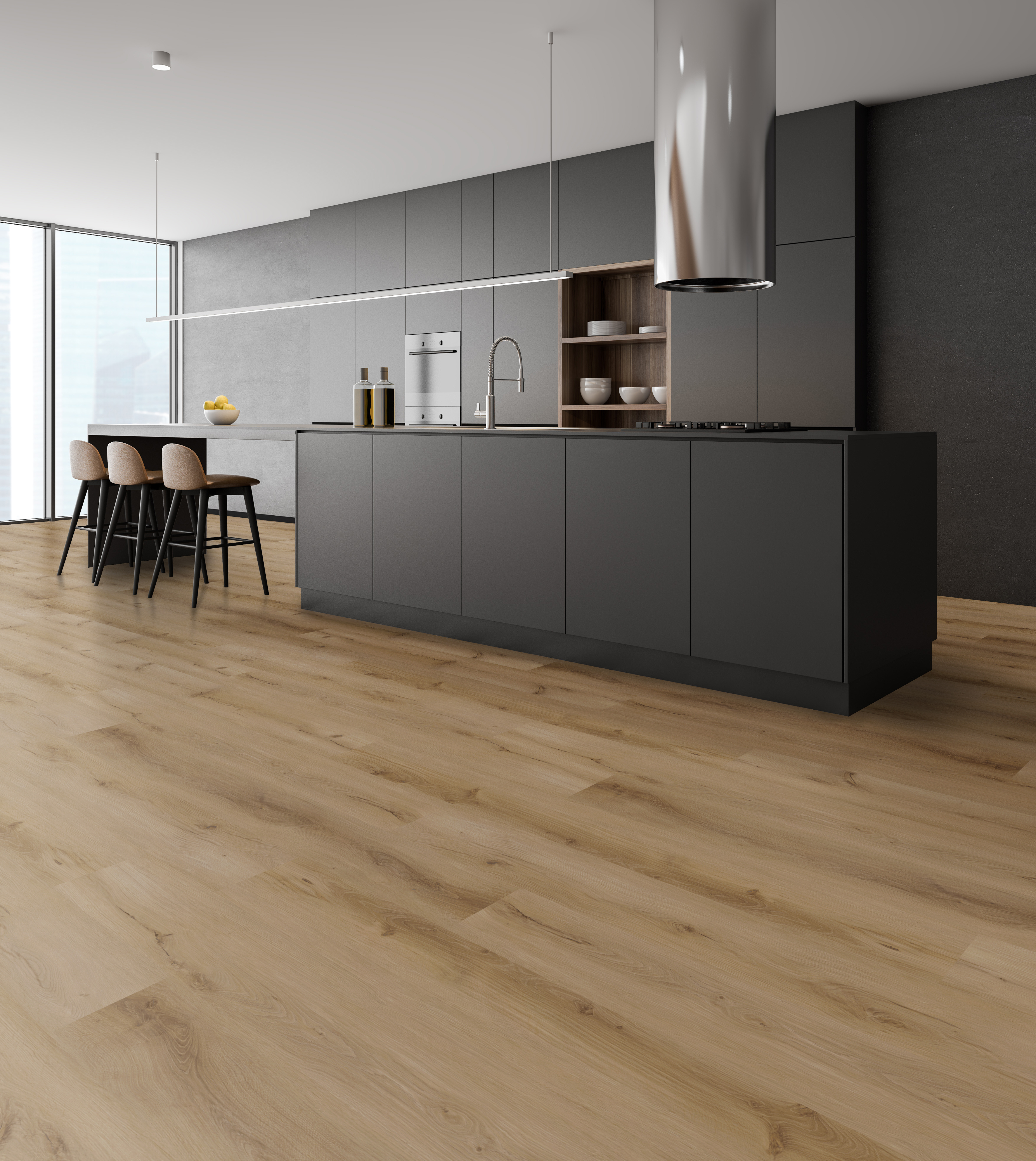 Macadamia flooring, shown in a room