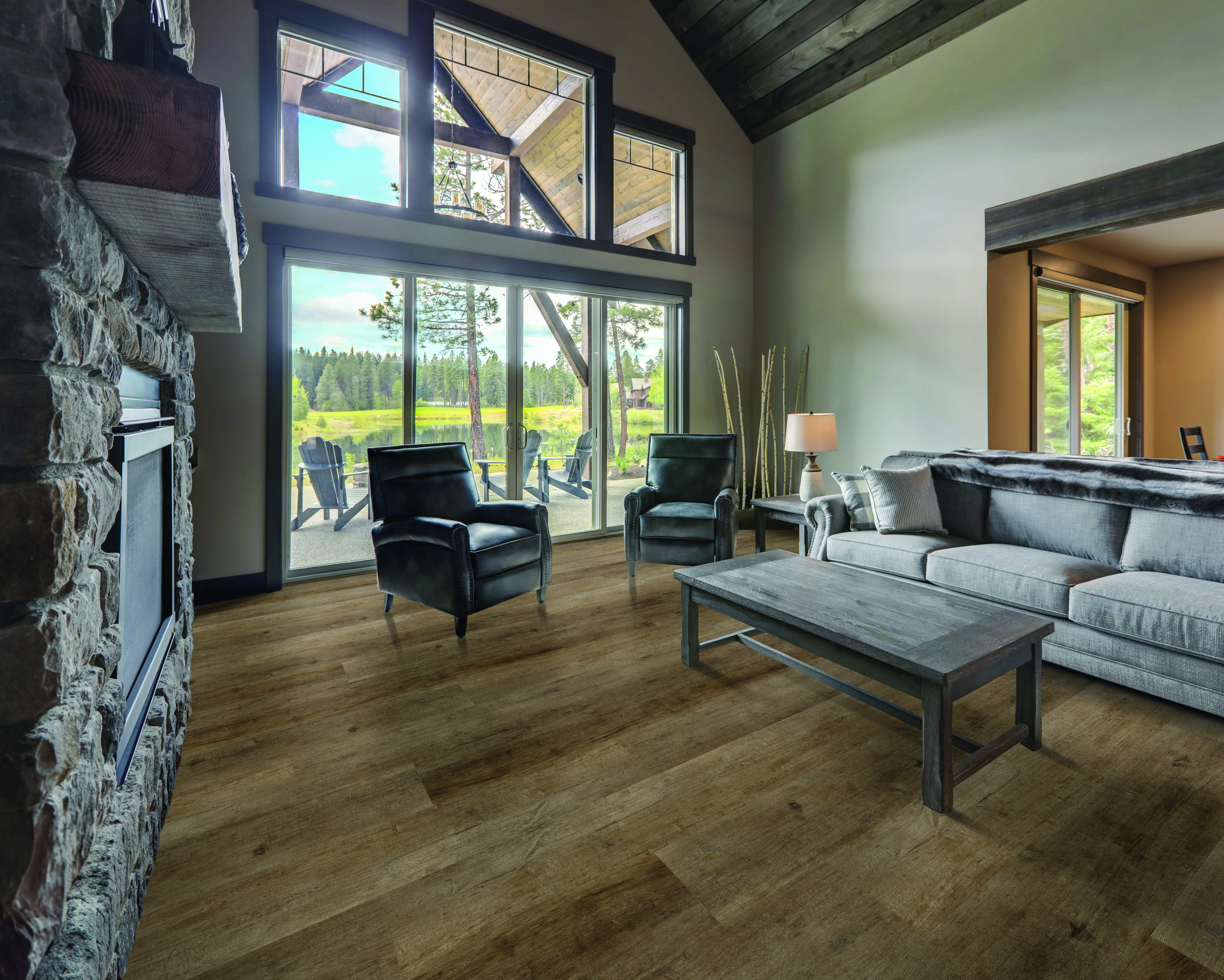 Pebble flooring, shown in a room