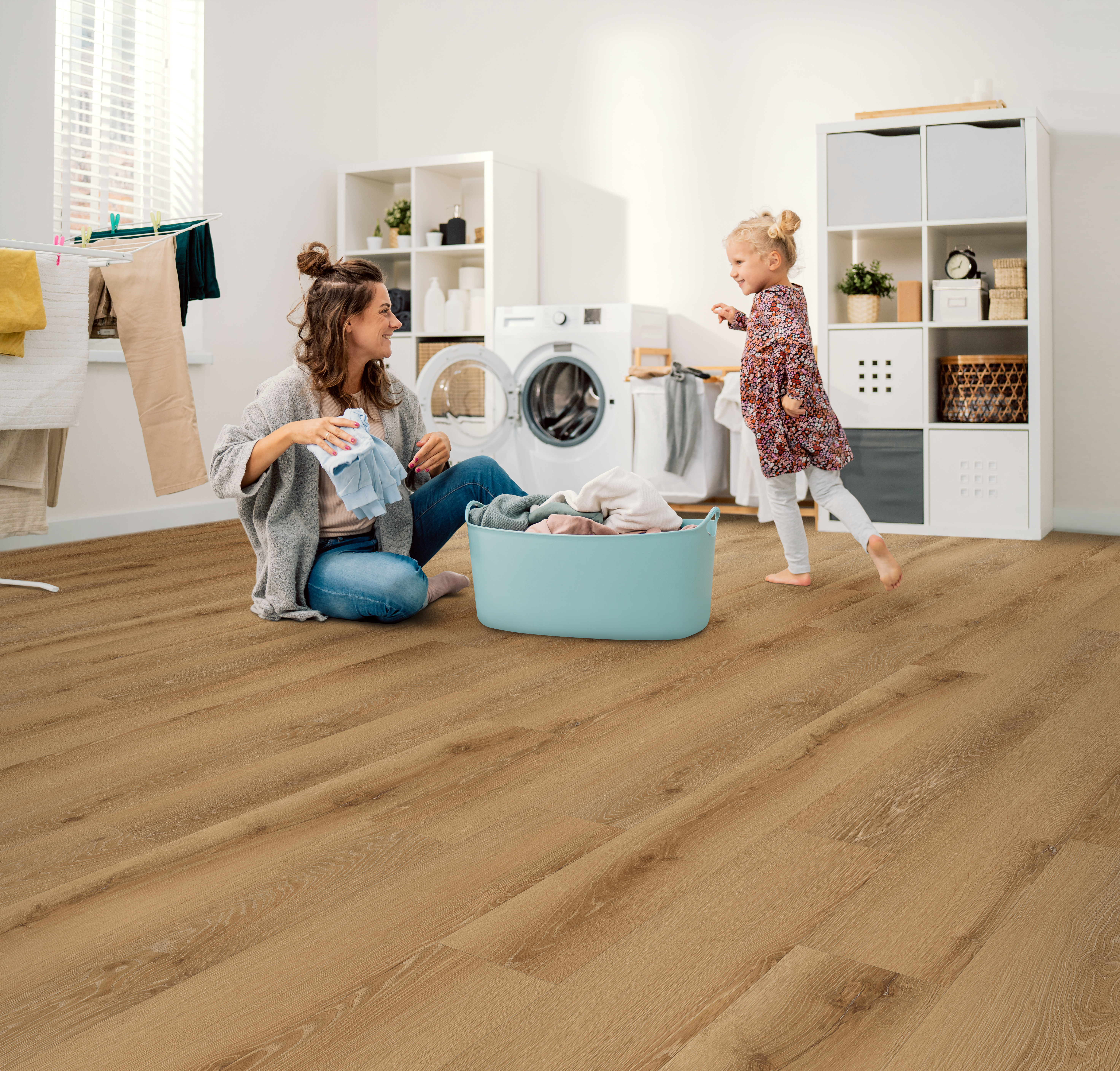 Saratoga Tan flooring, shown in a room