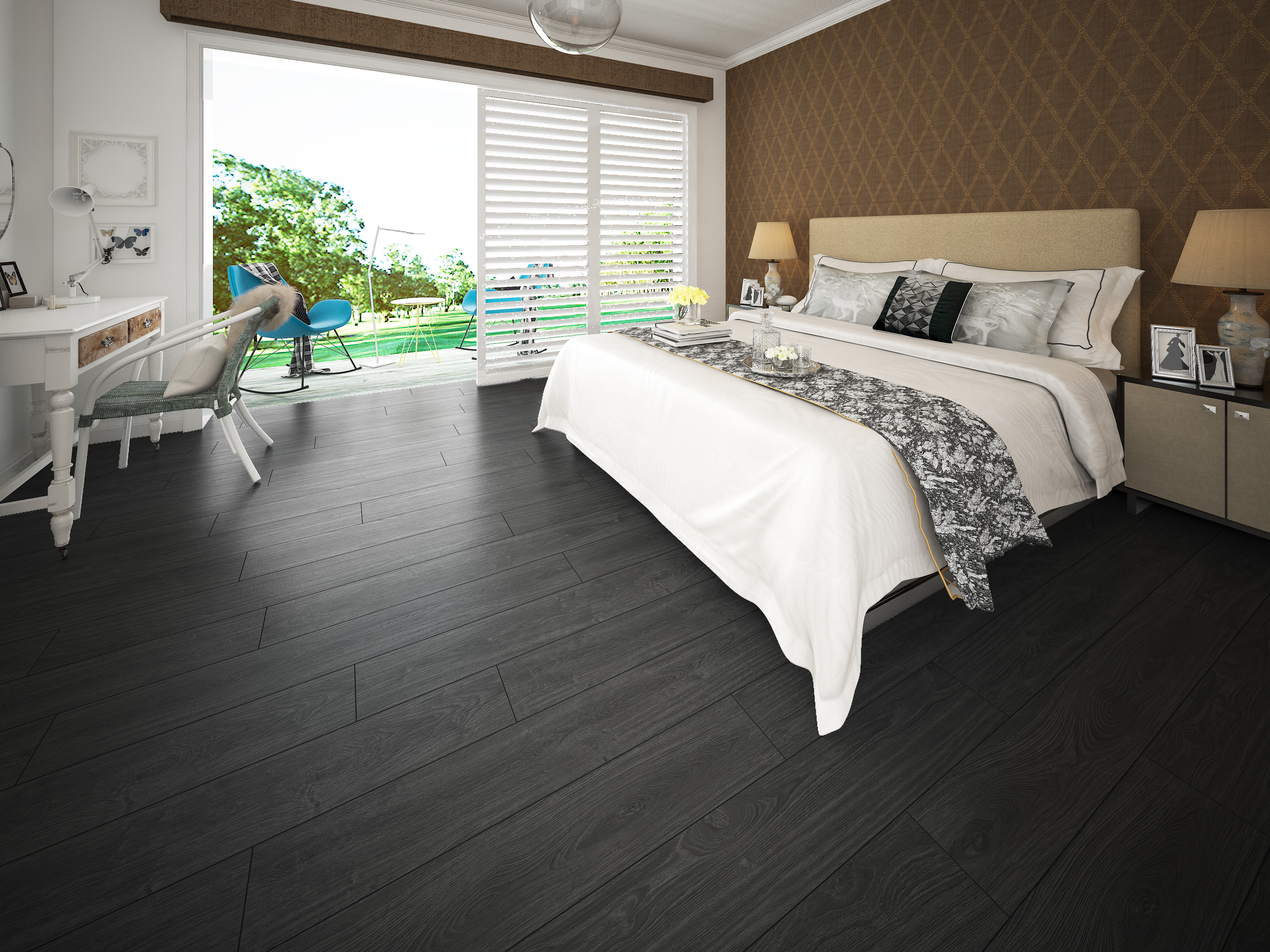 Raven flooring, shown in a room