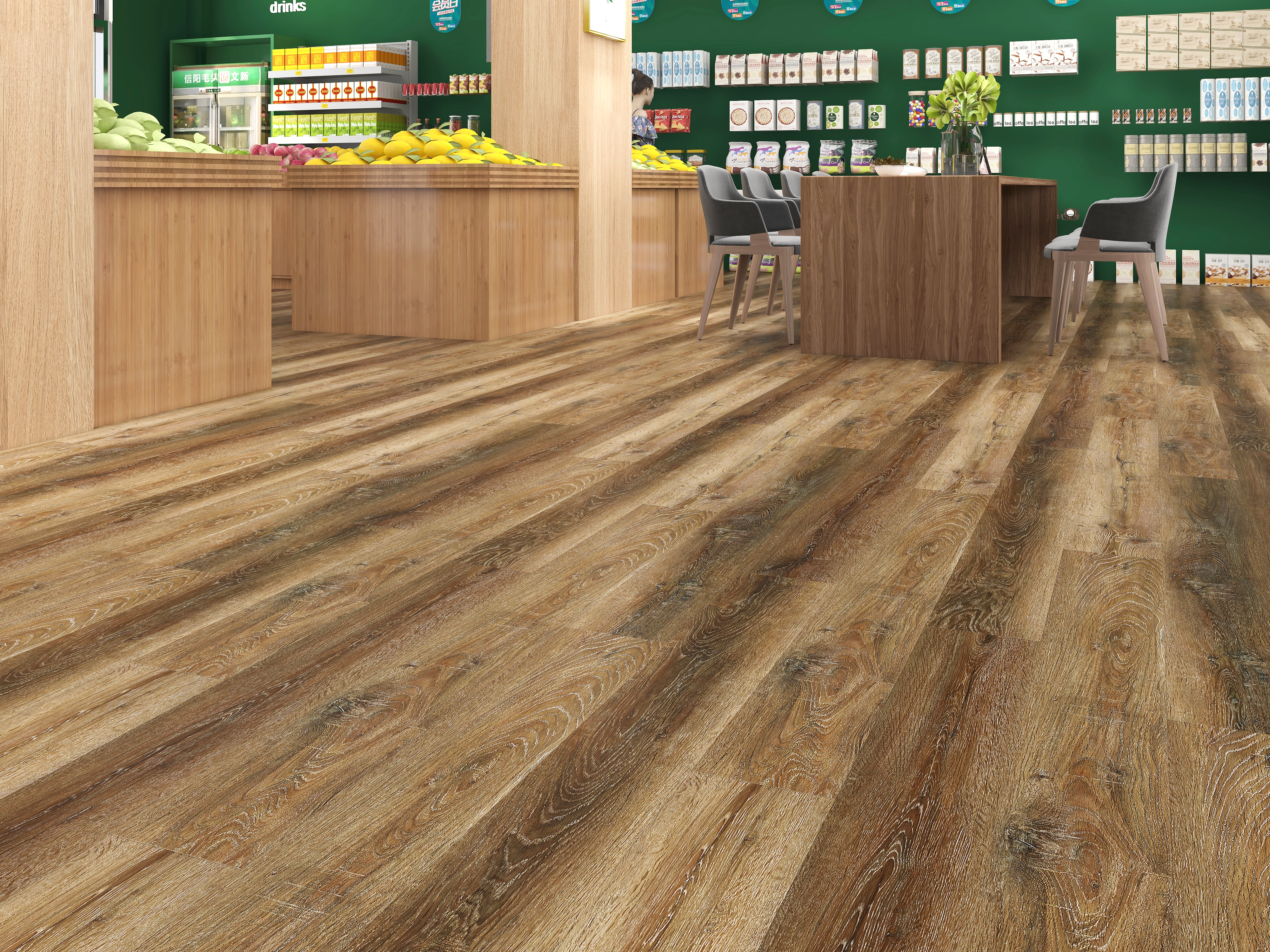 Cabin flooring, shown in a room