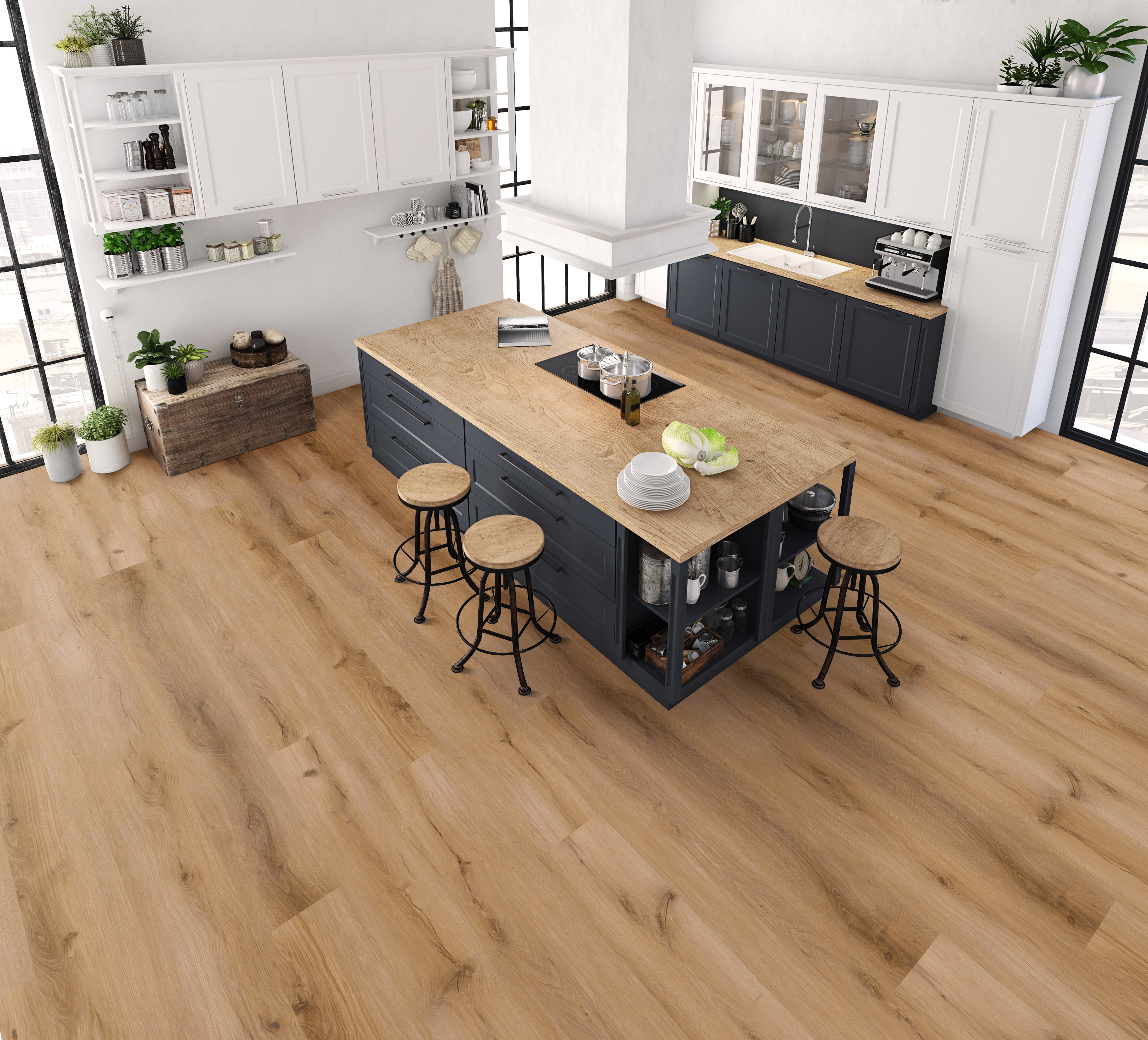 Natural Honey flooring, shown in a room