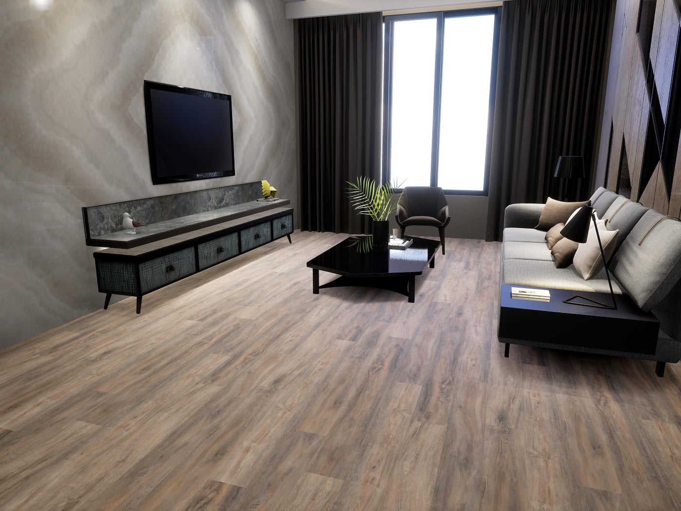 Aged Oak flooring, shown in a room
