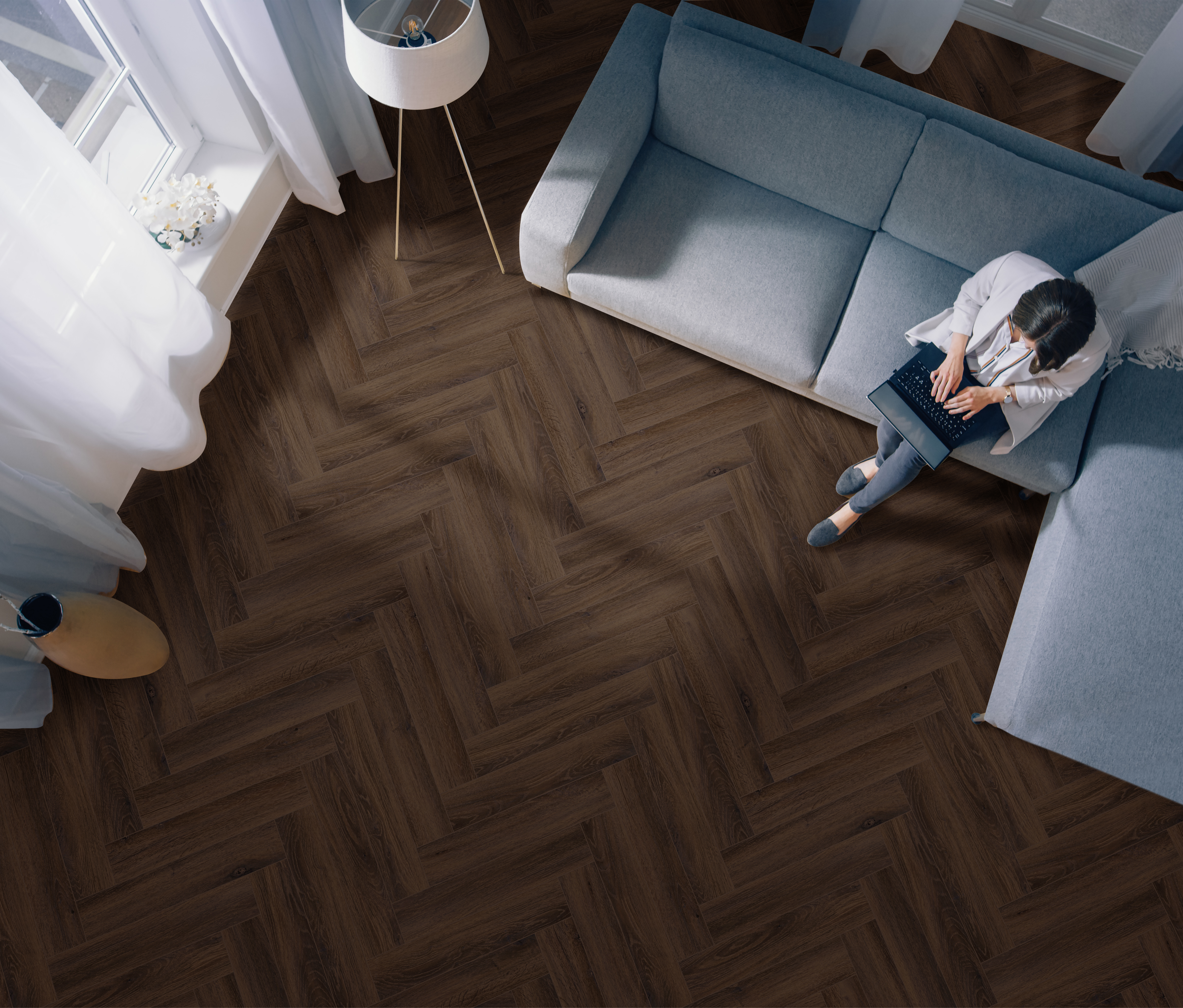 Walnut flooring, shown in a room