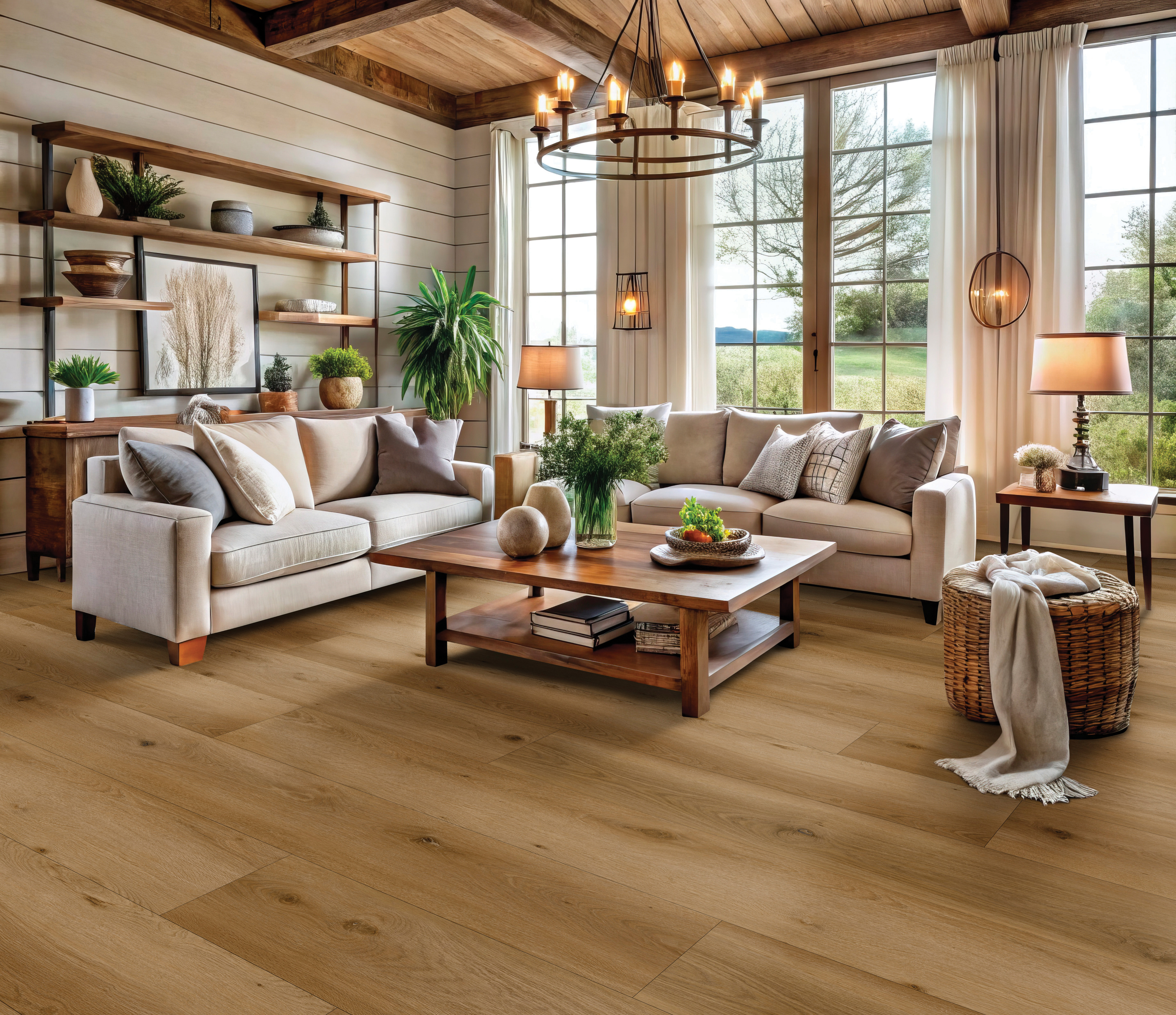 Harvest Oat flooring, shown in a room