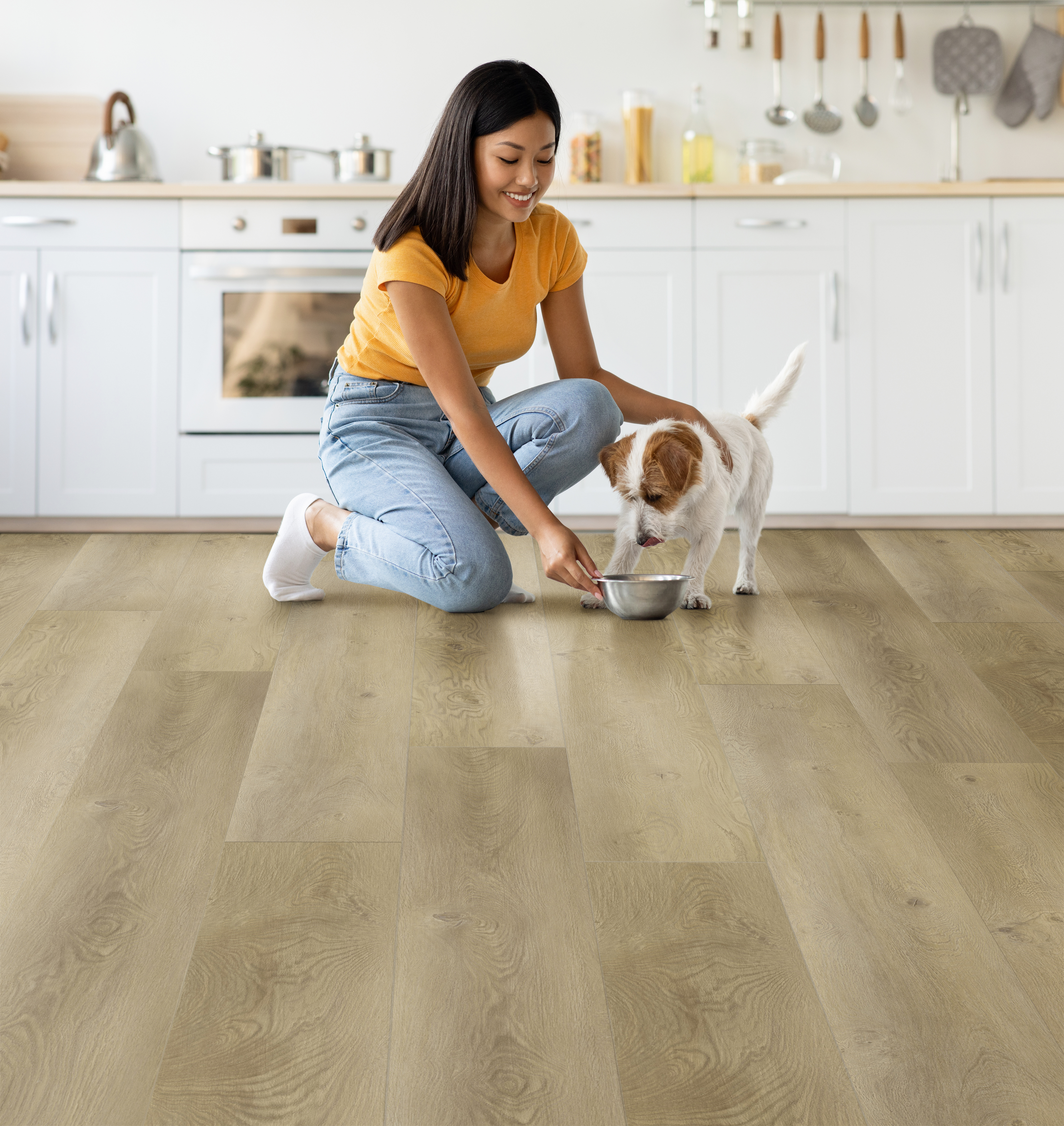 Frosted Almond flooring, shown in a room