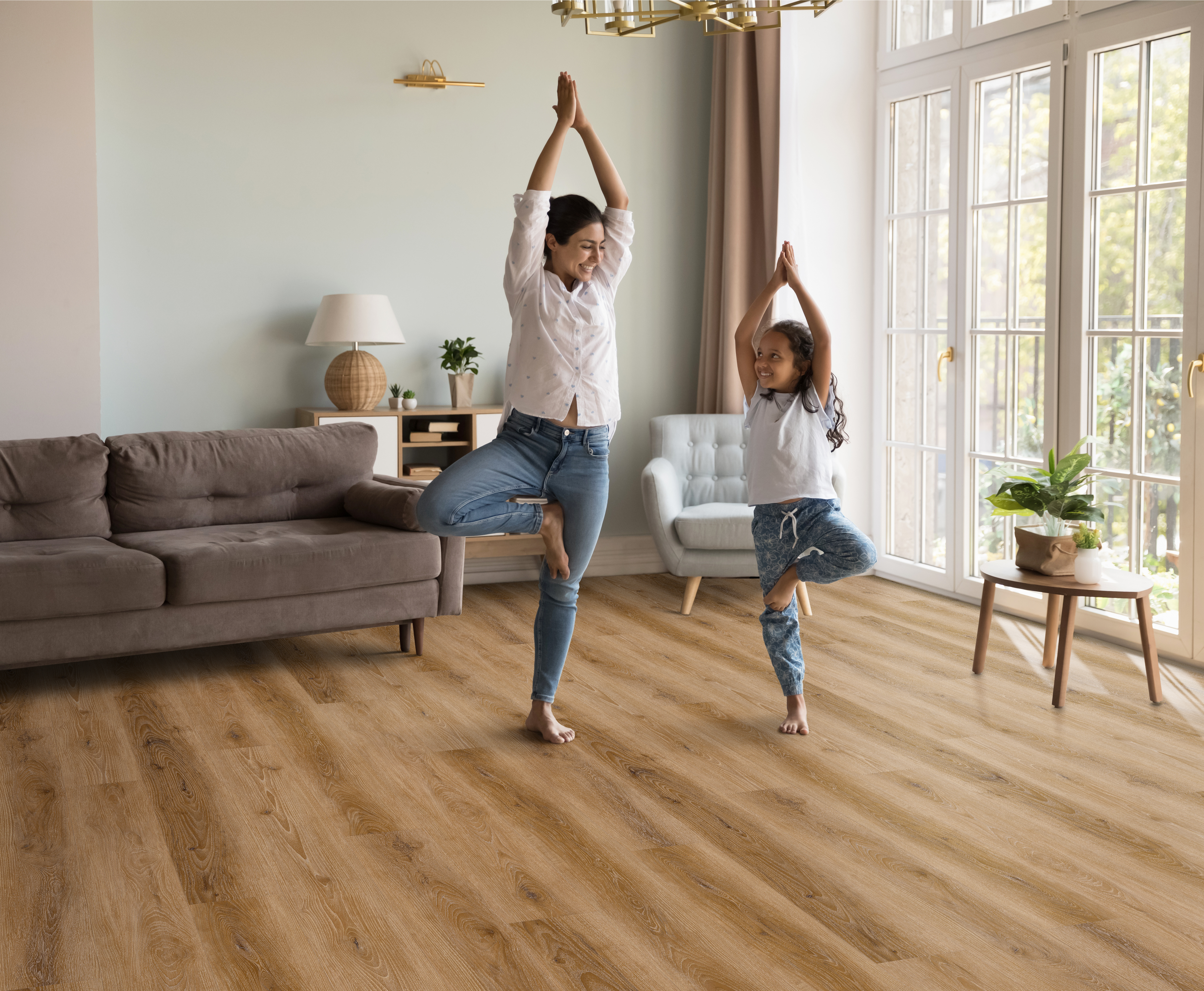 Warm Saddle flooring, shown in a room