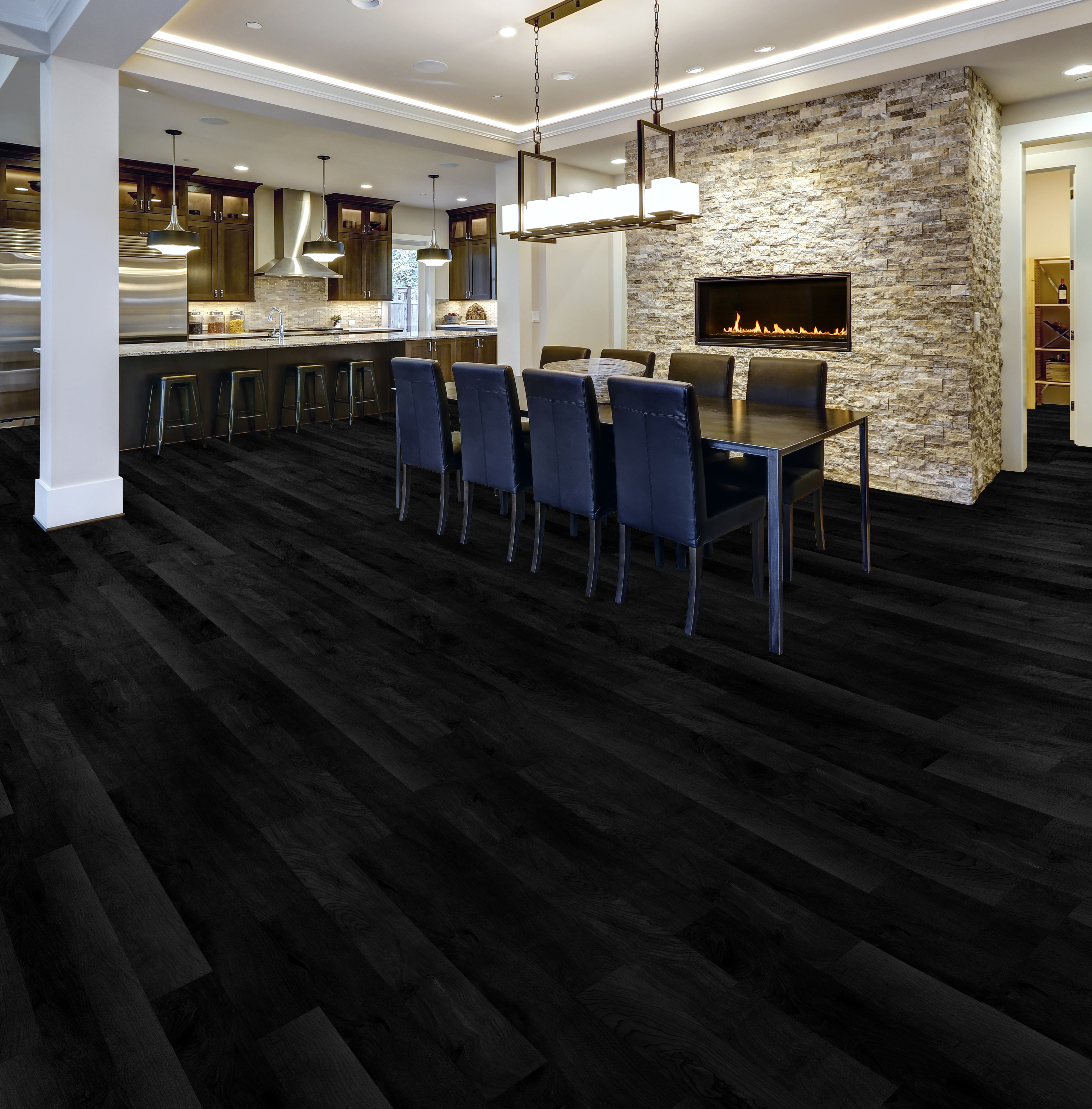 Ebony flooring, shown in a room