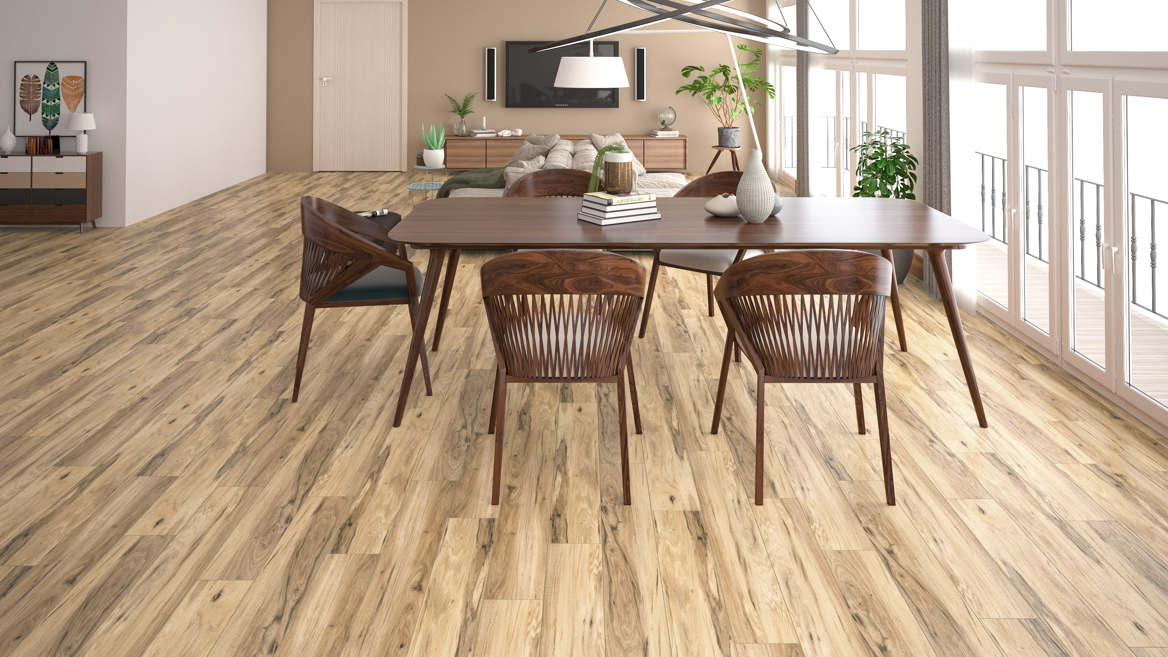 Driftwood flooring, shown in a room