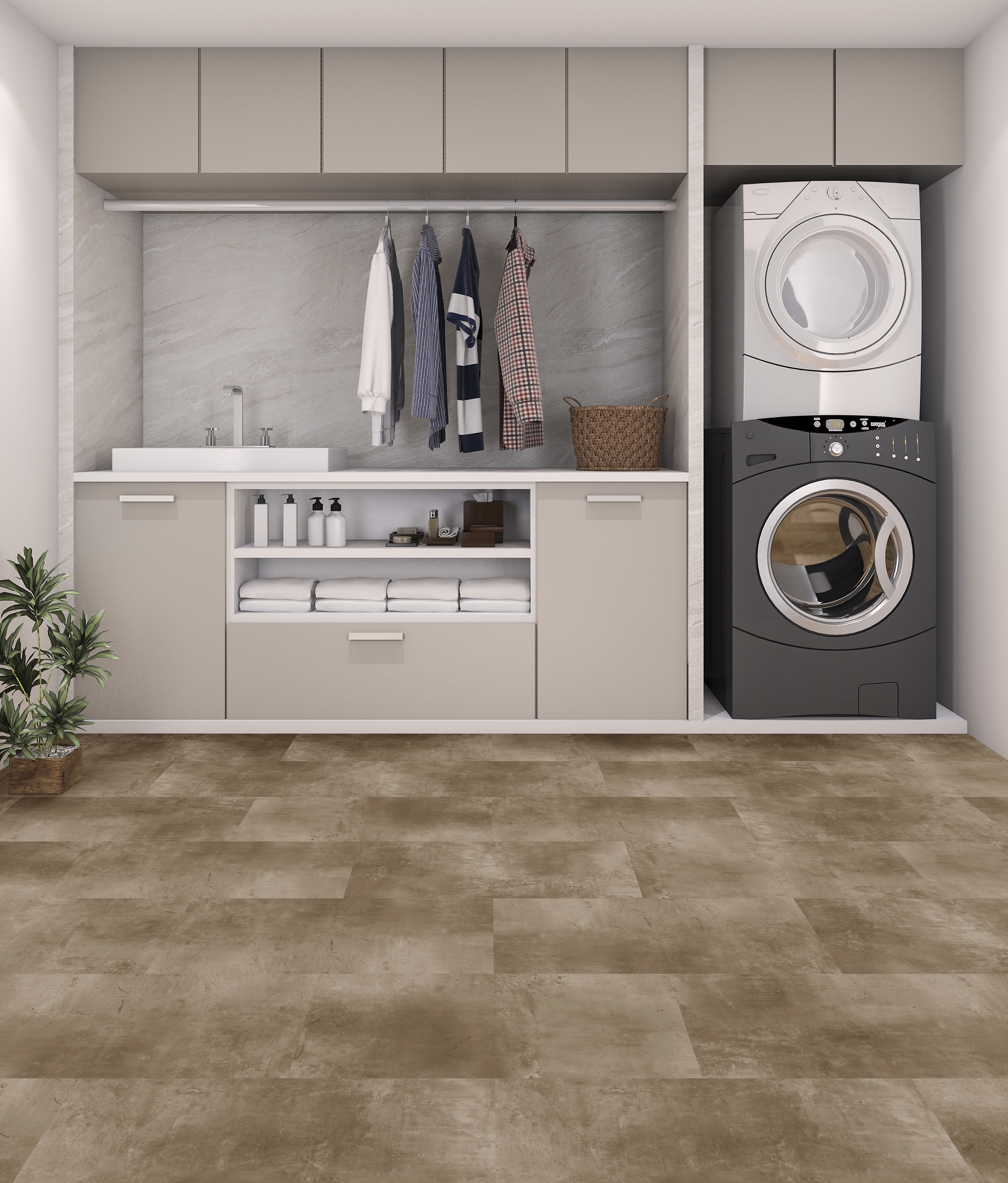 Putty flooring, shown in a room