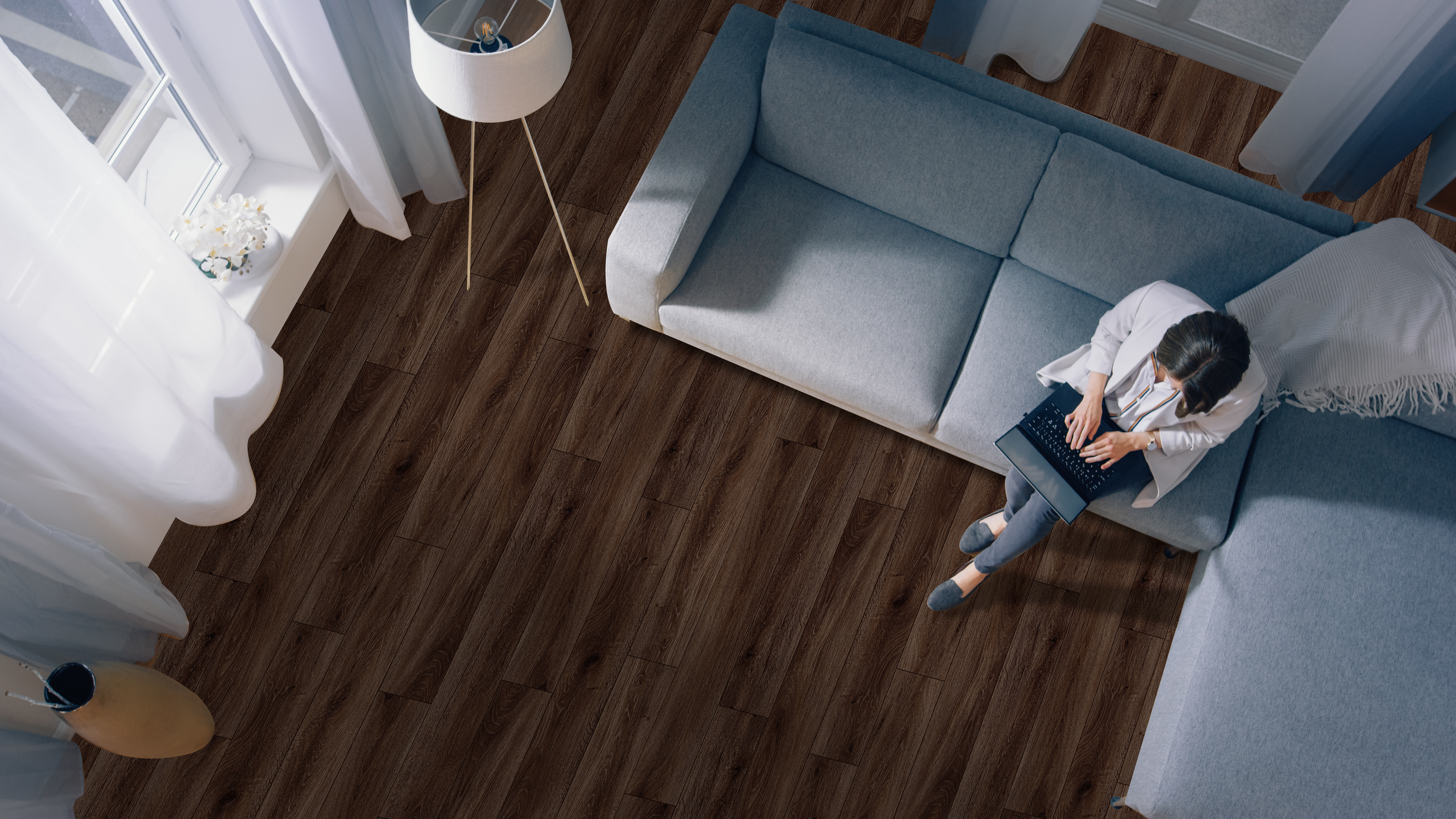 Walnut flooring, shown in a room