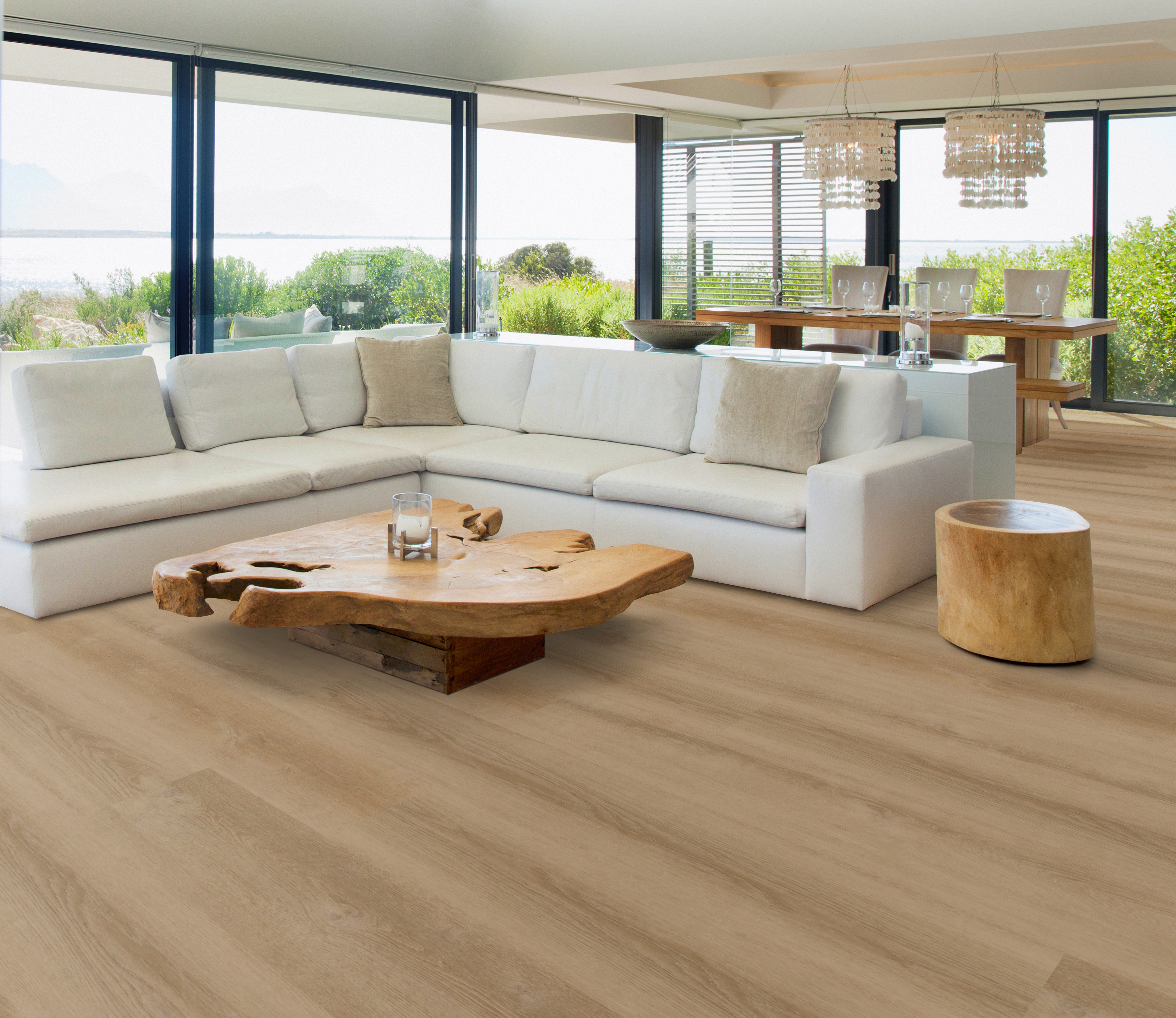 Taupe flooring, shown in a room