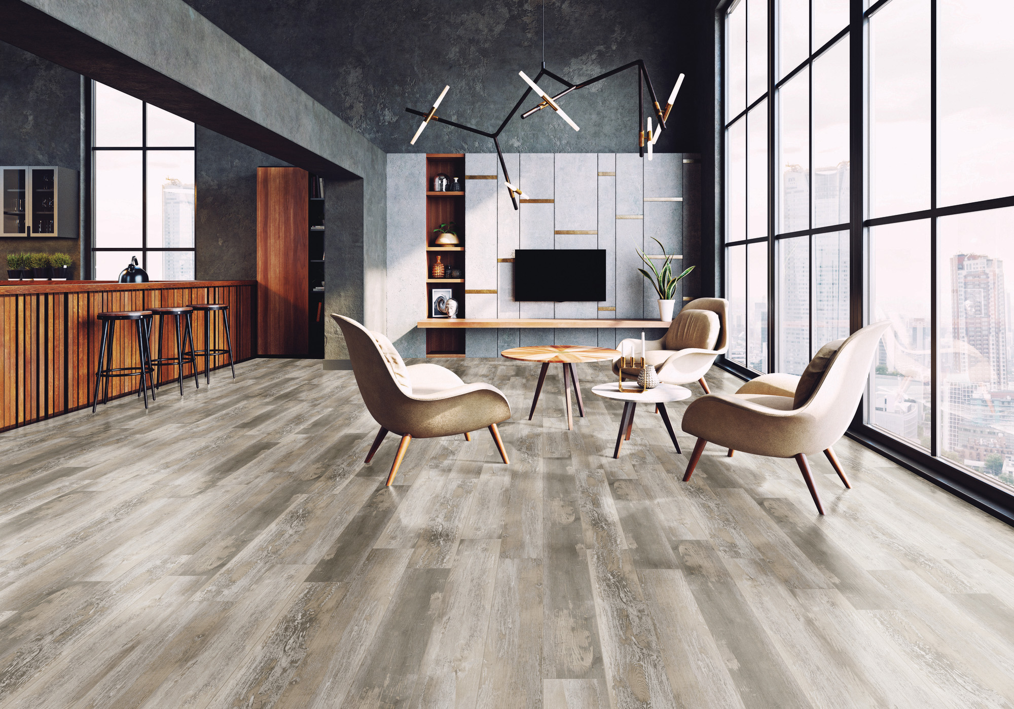 Greystone flooring, shown in a room