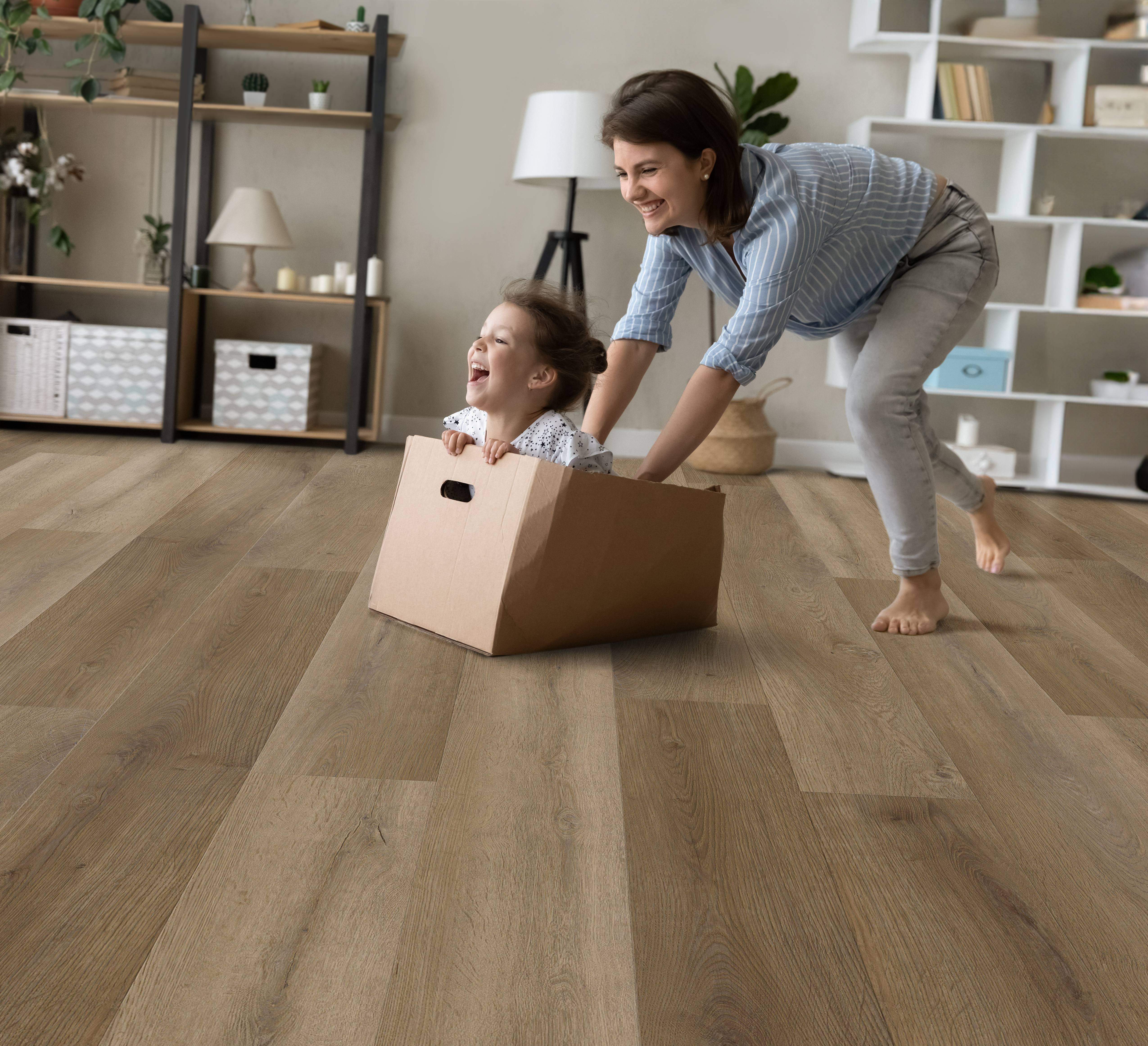 Ash Brown flooring, shown in a room