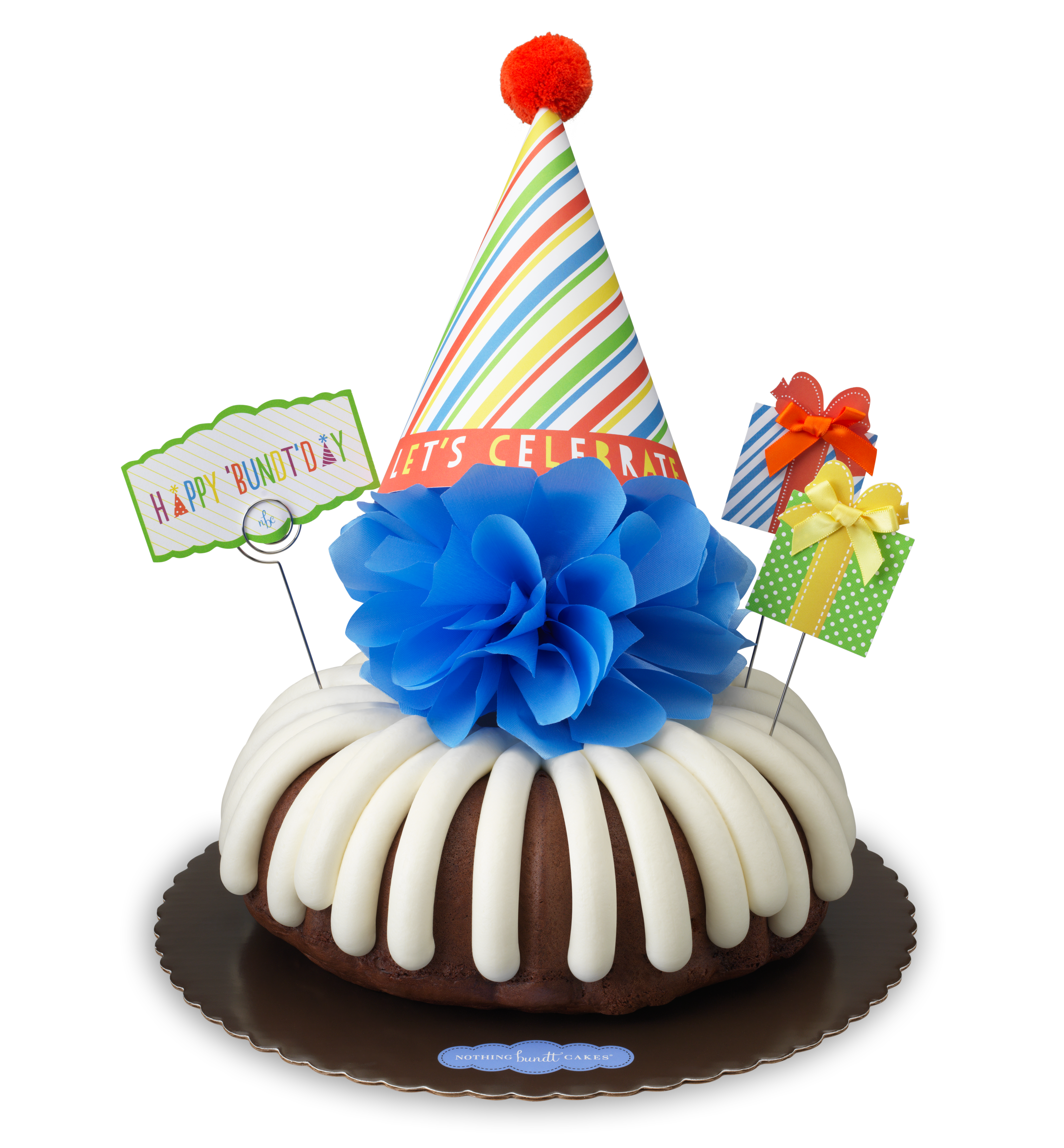 Bundt Cake with signature frosting decorated with decorative customizable paper bow and quote card -- Shop Now.