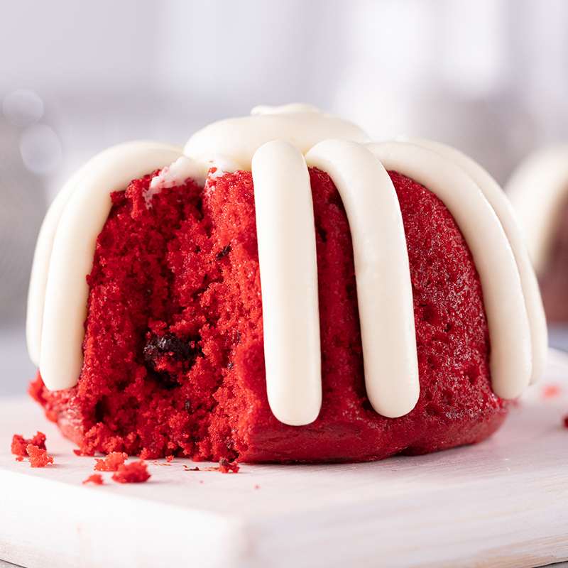 Individual Red Velvet Bundtlet and signature frosting on top - Shop Bundtlets & Towers