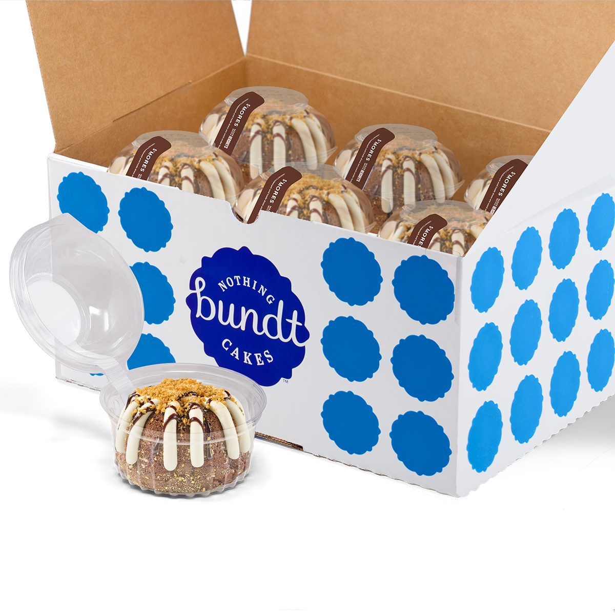 12 individually packaged S'mores Made With HERSHEY'S Bundtlets crowned with our signature cream cheese frosting.