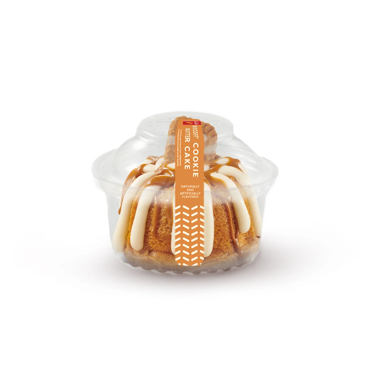 Individually packaged personal Biscoff&reg; Cookie Butter Cake Bundtlet crowned with our signature cream cheese frosting.