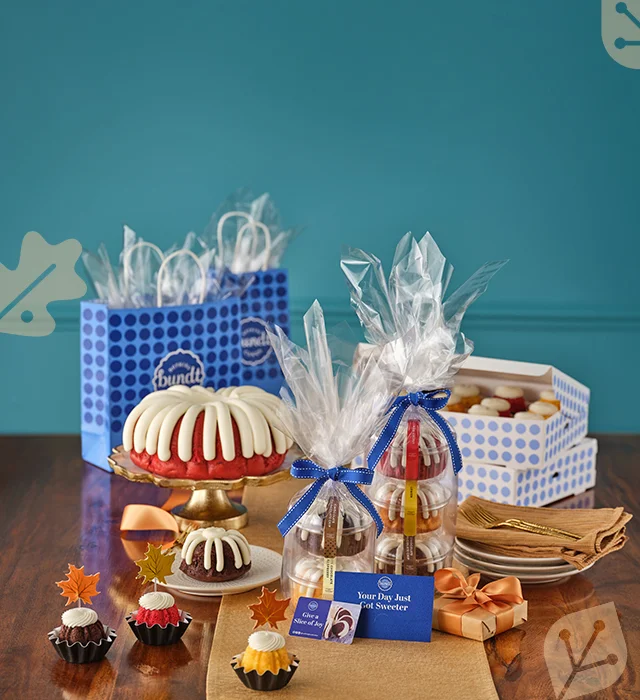 Bundt Cake with fall-themed decorations for Bundtember, the season of gifting and gathering.