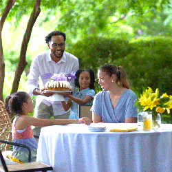 Family sharing a Bundt Cake.