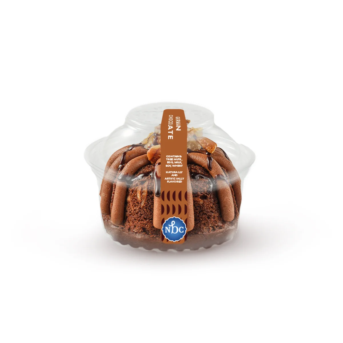 Individually packaged personal German Chocolate Bundtlet crowned with our chocolate ganache frosting.