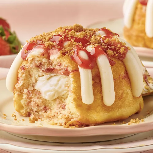 Individual Strawberry Cheesecake Swirl Bundtlet and signature frosting on top - Shop Bundtlets & Towers