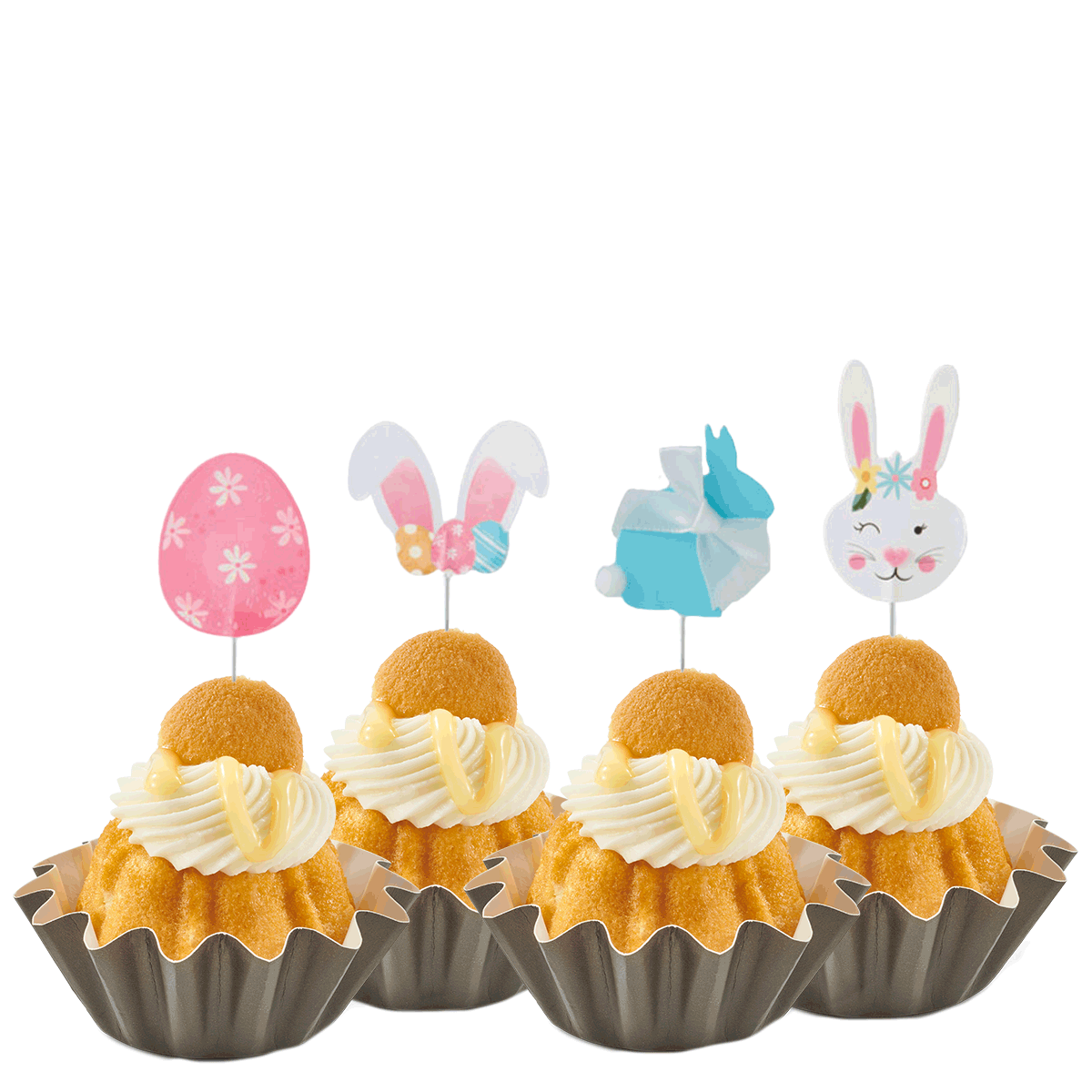 Assorted Bundtinis with bunny decoration, signature frosting -- Shop Now.