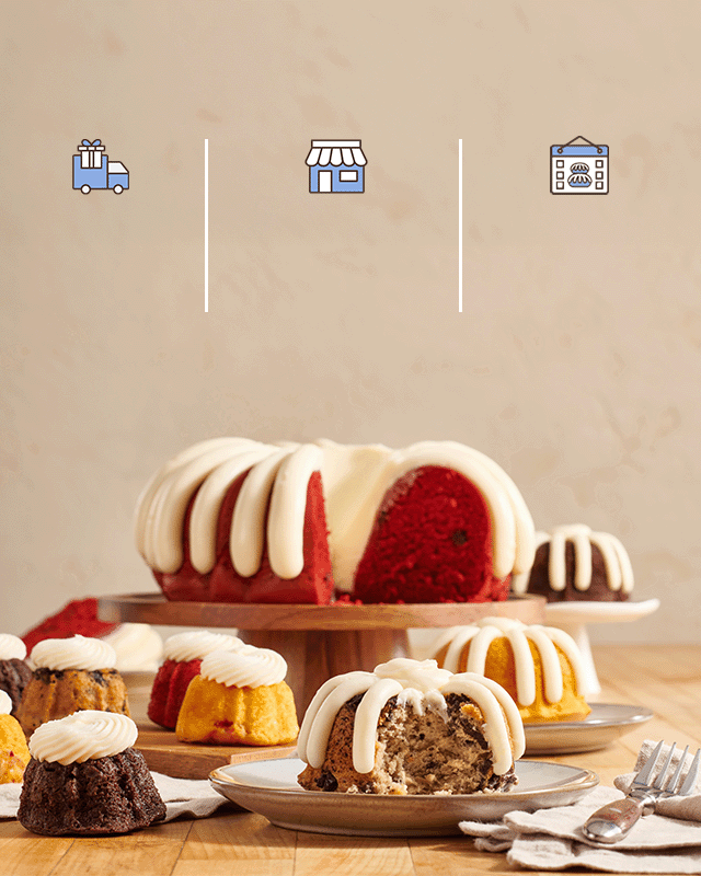 Assorted flavor Bundt Cakes on plate.
