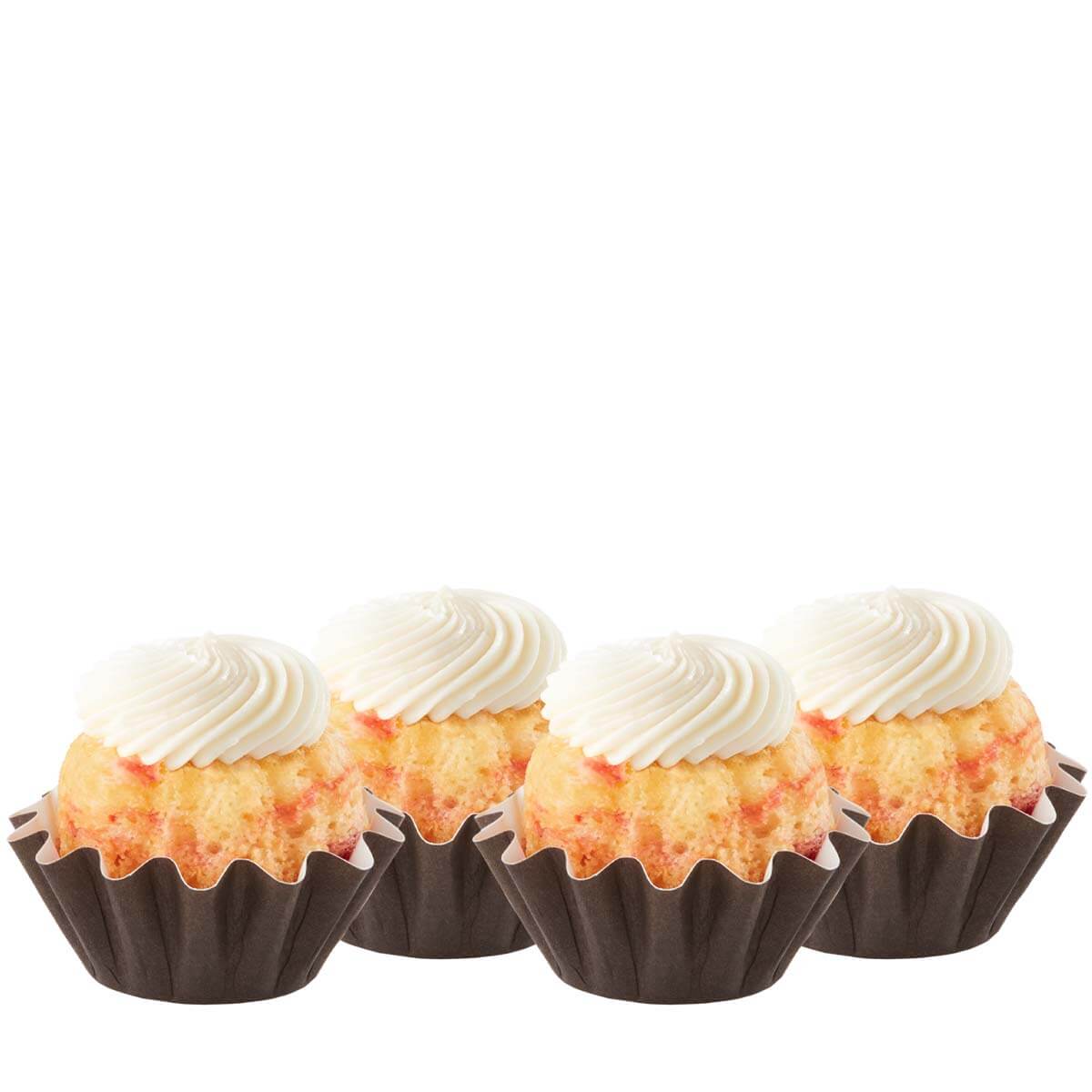 Four White Chocolate Raspberry Bundtinis sitting in a row.