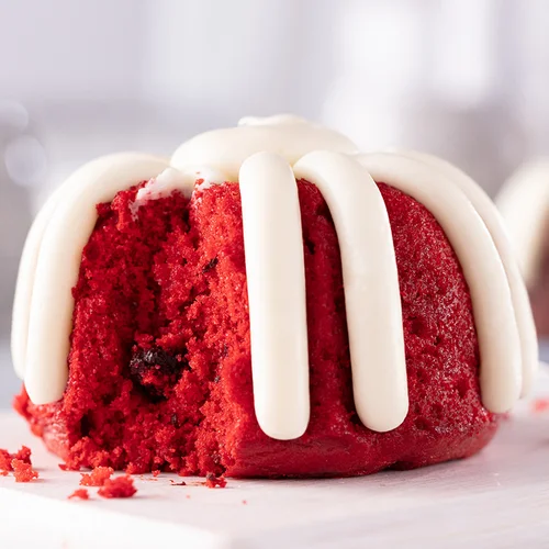 Red Velvet Bundtlet and signature frosting on top - Shop Bundtlets & Towers