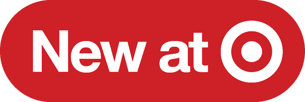 'Red 'New at Target' logo with a white bullseye symbol.'