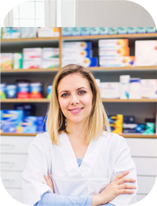 A female pharmacist smiling.