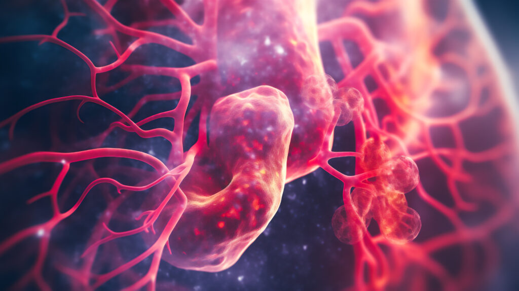 Close up of a lung with cancer cells.