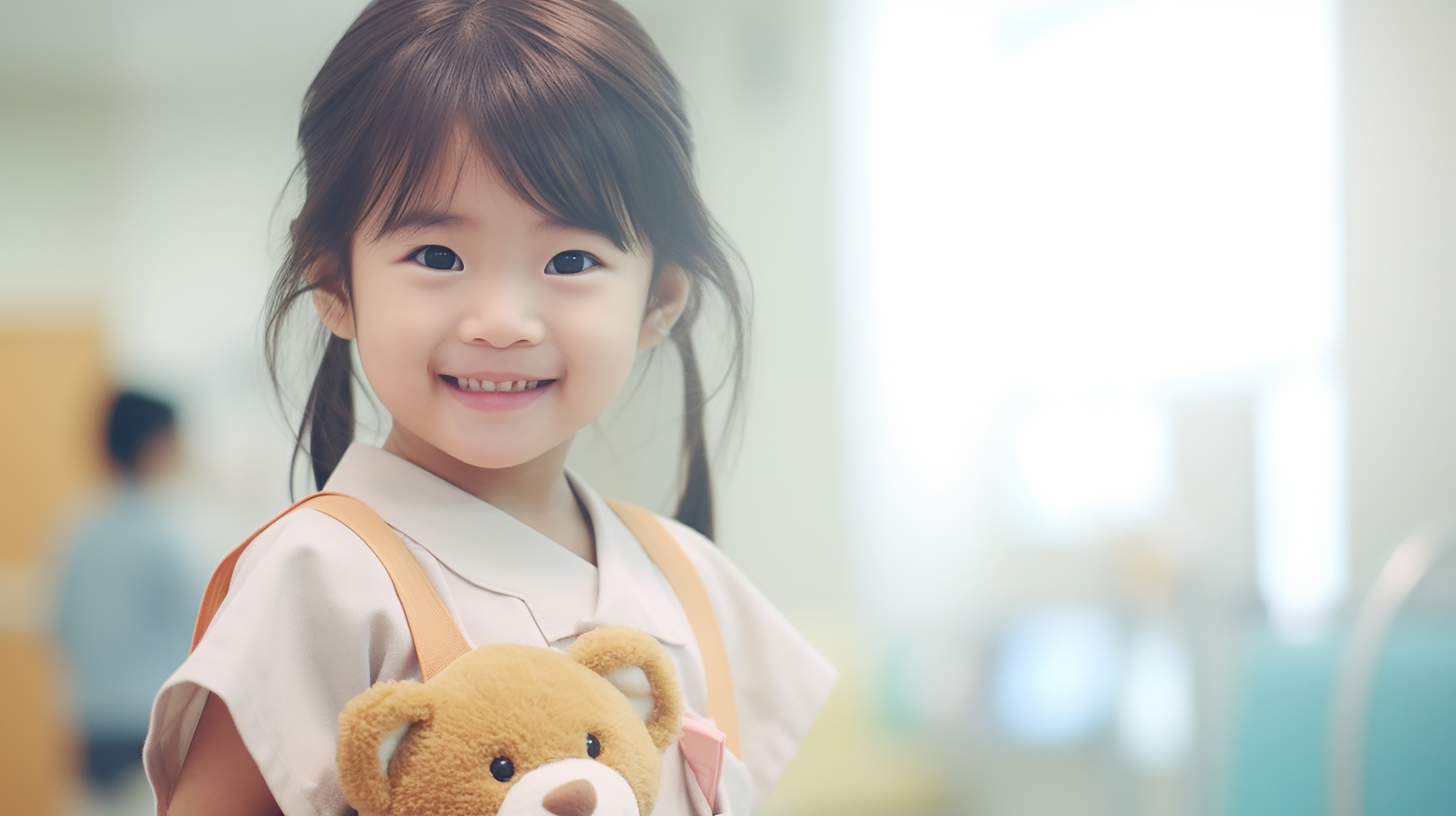 Young girl holding teddy bear
