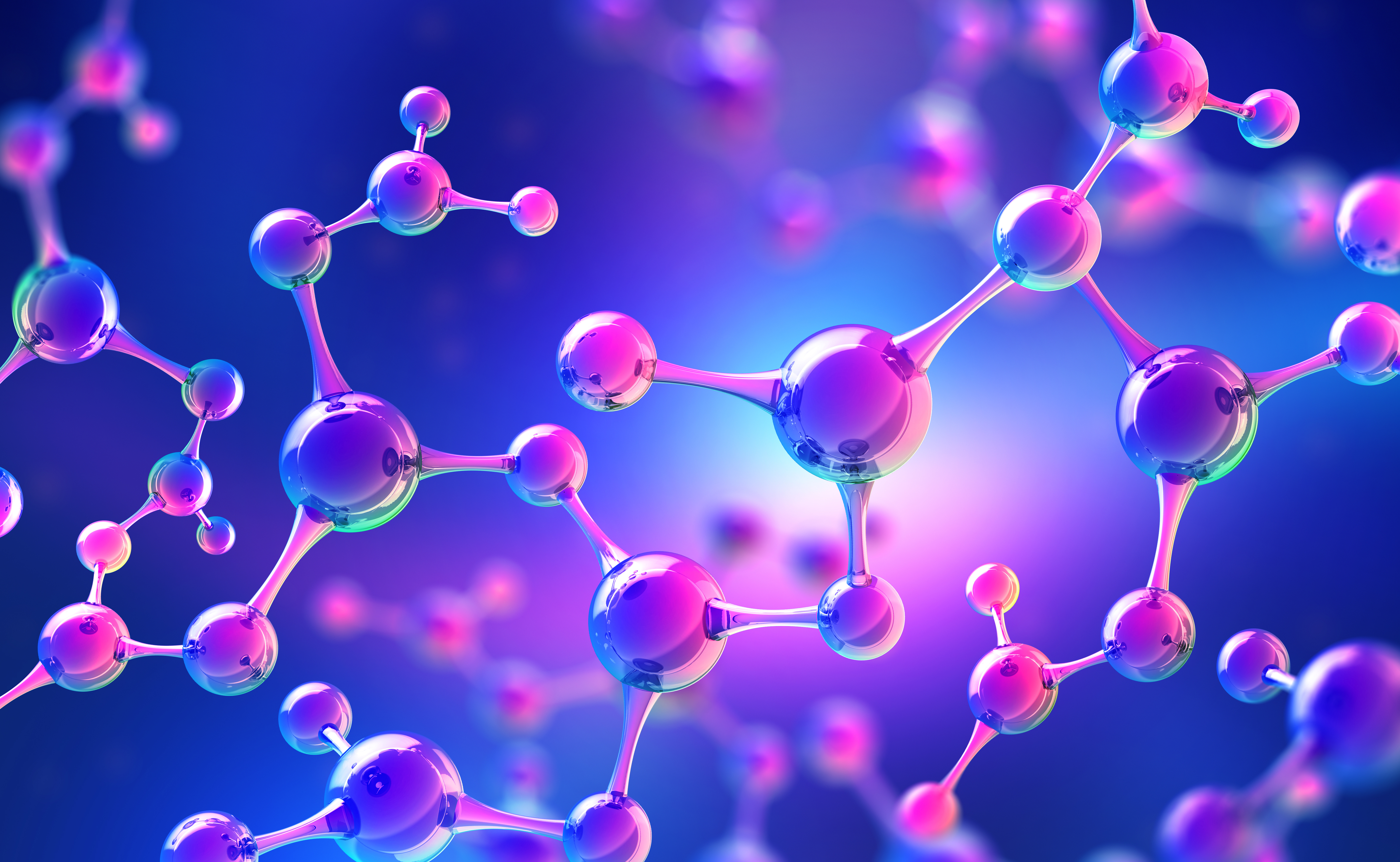 A computer generated image of a molecule on a blue background