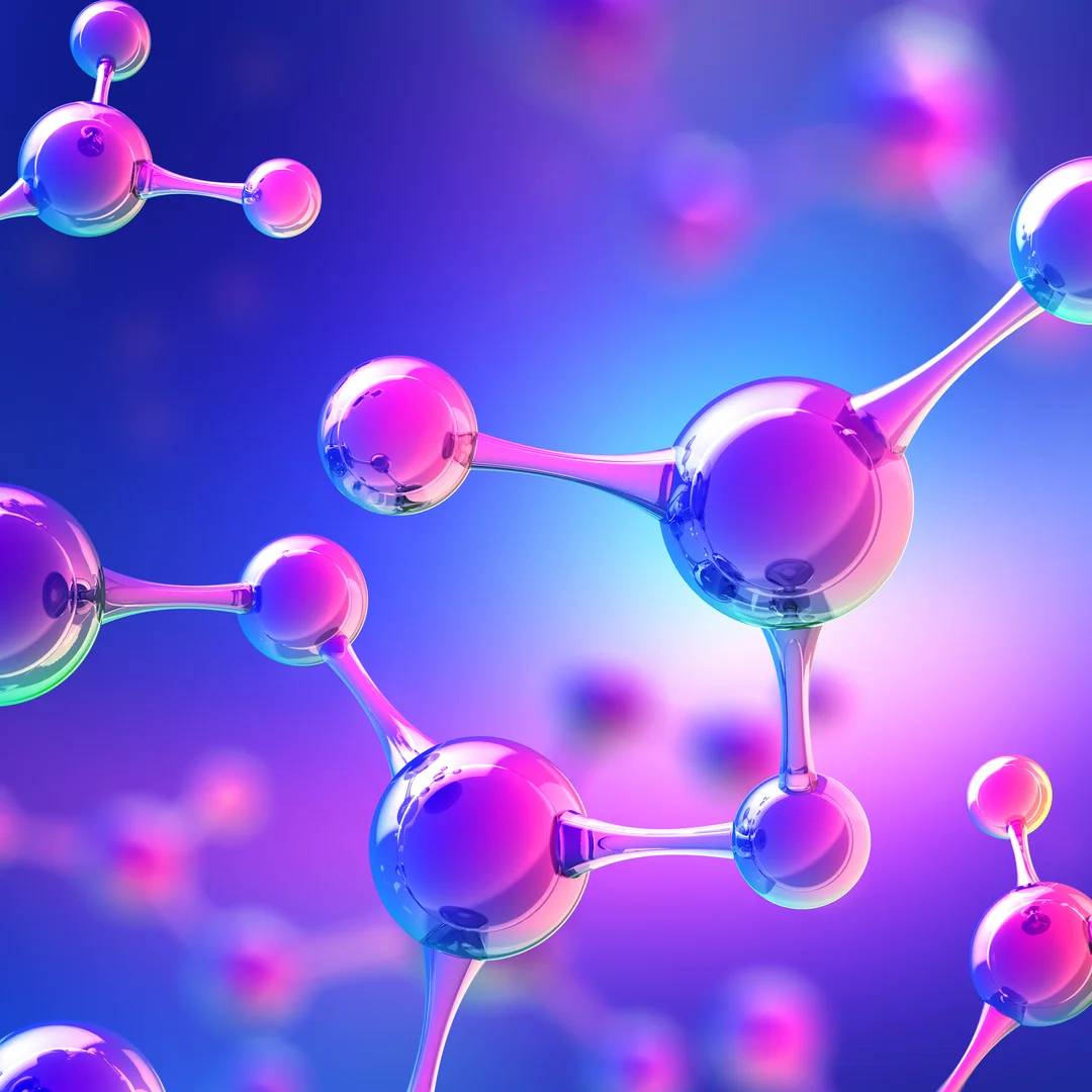 A computer generated image of a molecule on a blue background