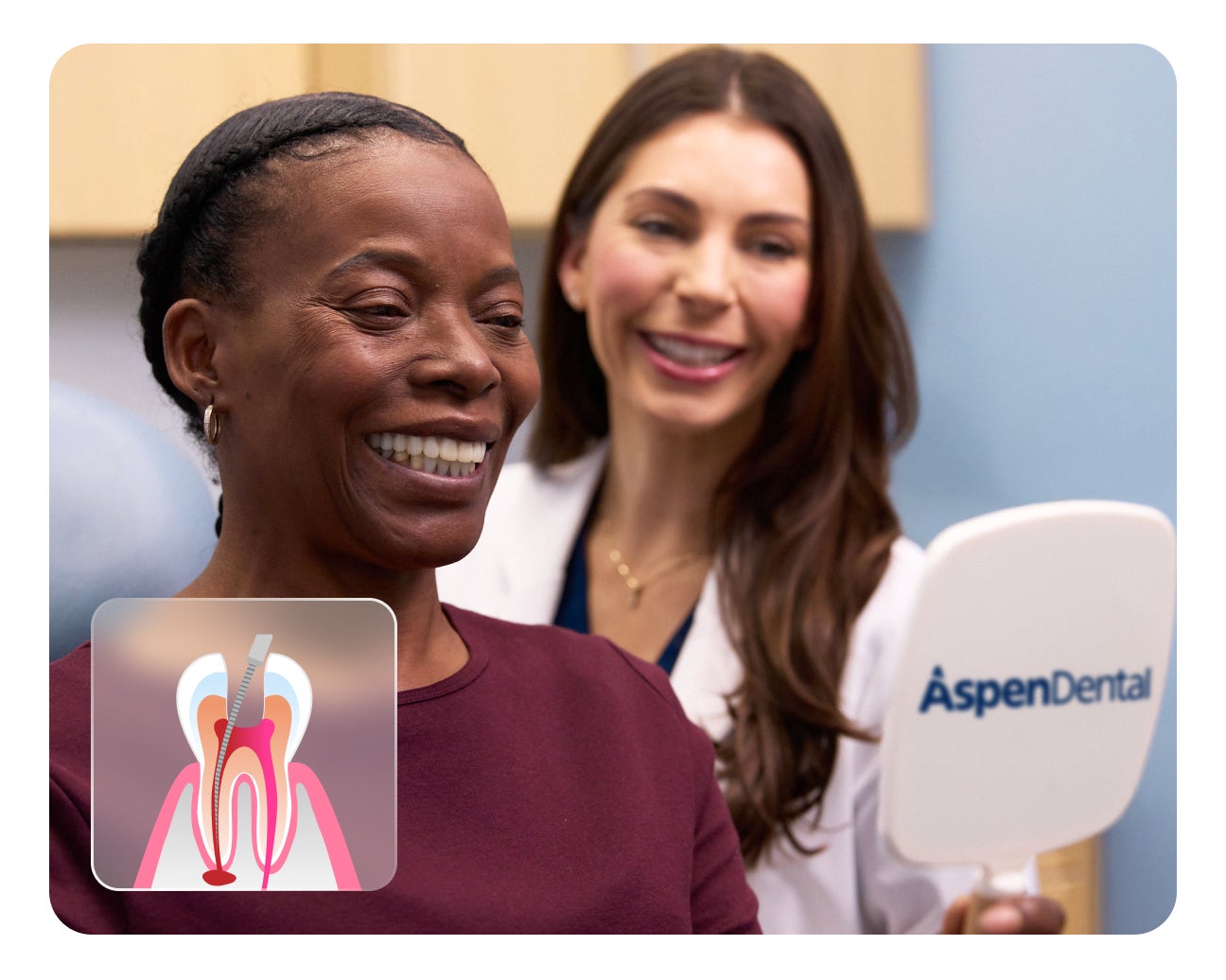 An Aspen Dental patient next to an aspen dental dr