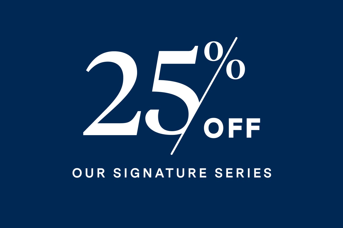 A promotional graphic with a navy blue background highlighting a 25% discount offer on Aspen Dental's Signature Series services.